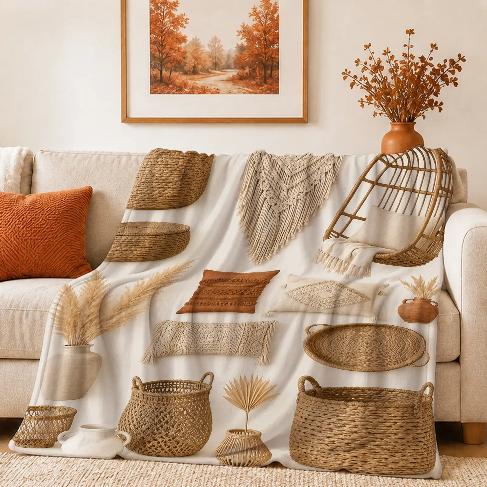 1pc Macrame Woven Textured Blanket, Boho Chic Style, Intricate Knot and Fringe Details with Earthy Tones, for Living Room Bedroom Home Decor and Cozy Gifts