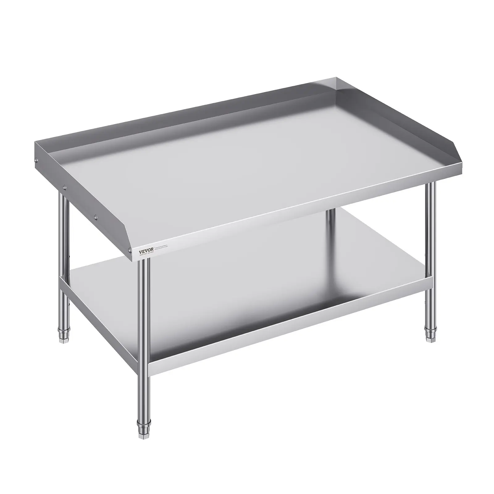 VEVOR Stainless Steel Work Table with Shelf, 30x48x26in Smooth Countertop, Commercial Heavy-Duty Food Prep Station with 3-Sided Backsplash & Adjustable Height for Restaurants, Home