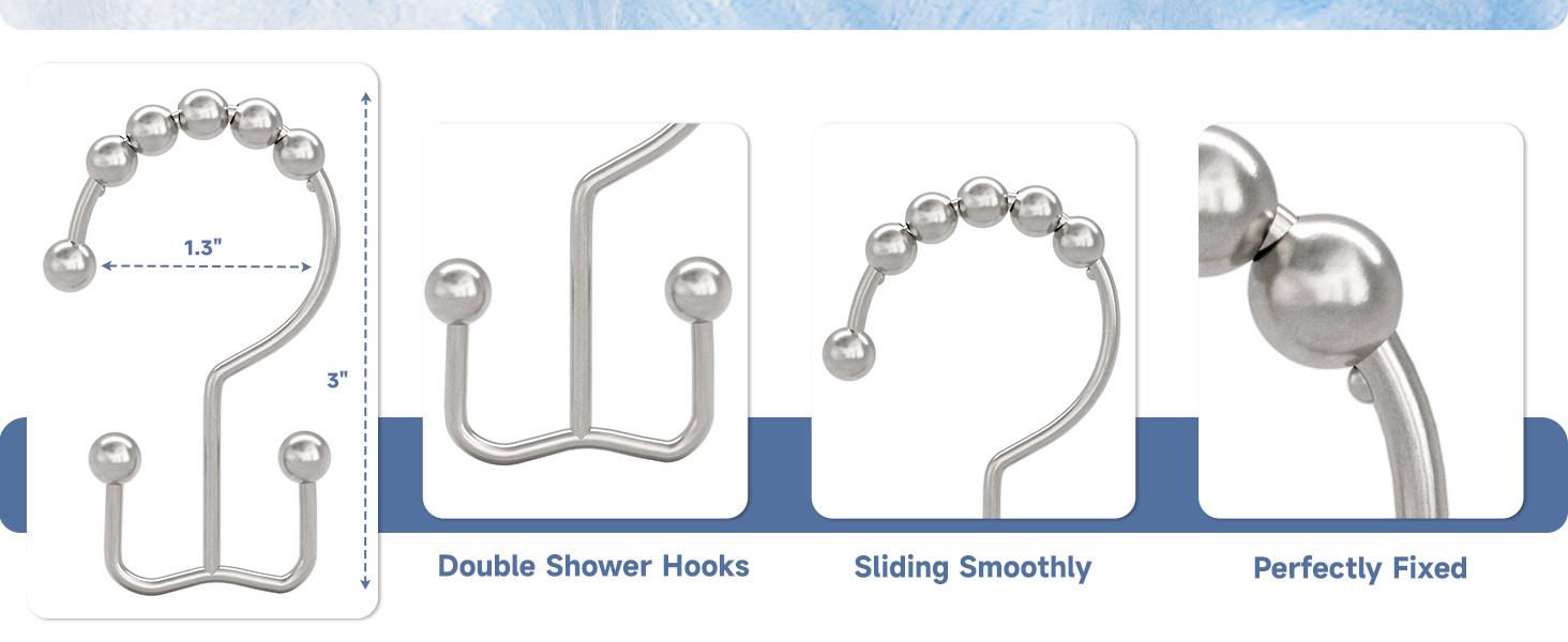 Shower Curtain Hooks Rings, Rust Resistant Metal Double Glide Shower Hooks Rings for Bathroom Shower Rods Curtains, Set of 12 Hooks - Nickel