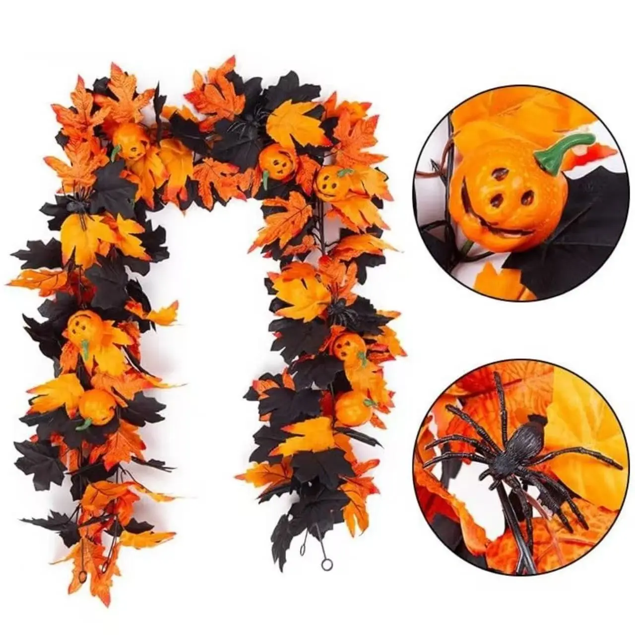 68.90in 2Pcs Leaf Garland Halloween Decoration Vines Fall Maple Simulated Plant Holiday Decorations Fireplace Party Decorations Hanging Vine Garlands Wrapevine Wreath Halloween Wreath