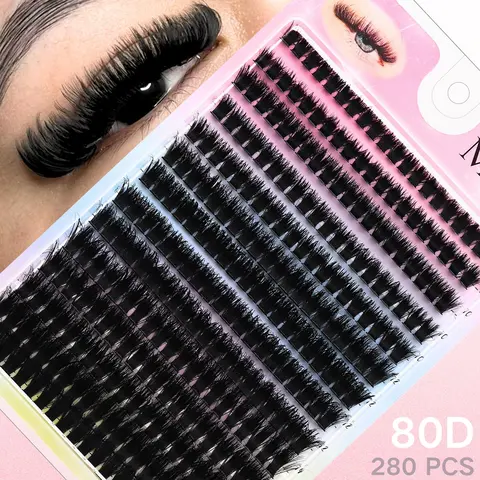 280 clusters of 80D Russian rolls in mixed lengths, Diy false eyelashes, reusable, DIY, 8-16mm in length, 0.07mm in thickness, suitable for beginners to create exaggerated styles, ultra-dense makeup styles, festival gifts, festival special effects