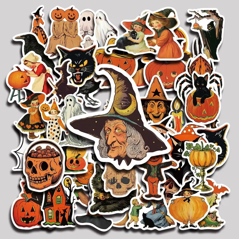 52PCS Pumpkin Witch Aesthetic Vinyl Stickers Pack for Laptop Water Bottle Phone Case Skateboard Journal Scrapbook DIY Decoration