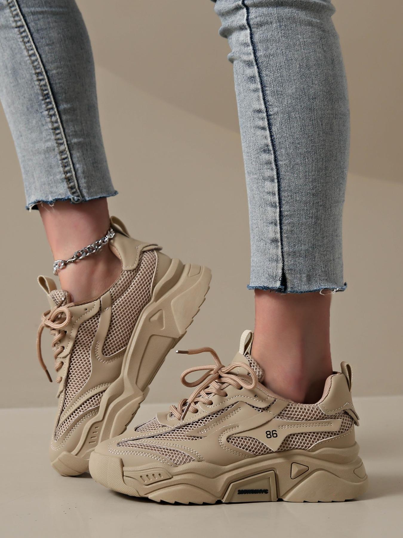 Women's Fashionable Lace Up Contrast Mesh Sneakers, Casual Comfortable Breathable Sports Running Shoes, Jogging Shoes, All-match Basic Shoes for Daily Wear