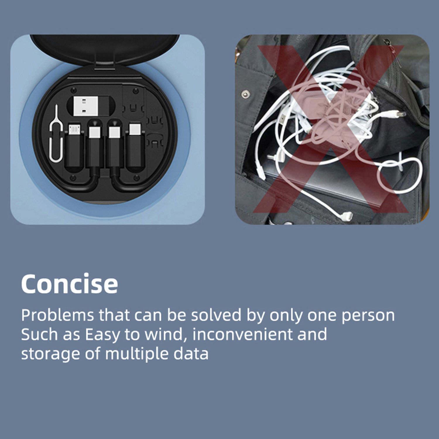 Portable Multifunctional Data Cable Storage Box, 60W Fast Charging Mobile Phone Holder Charging Cable Set Multi Head Conversio Bag Travel Shockproof superbox