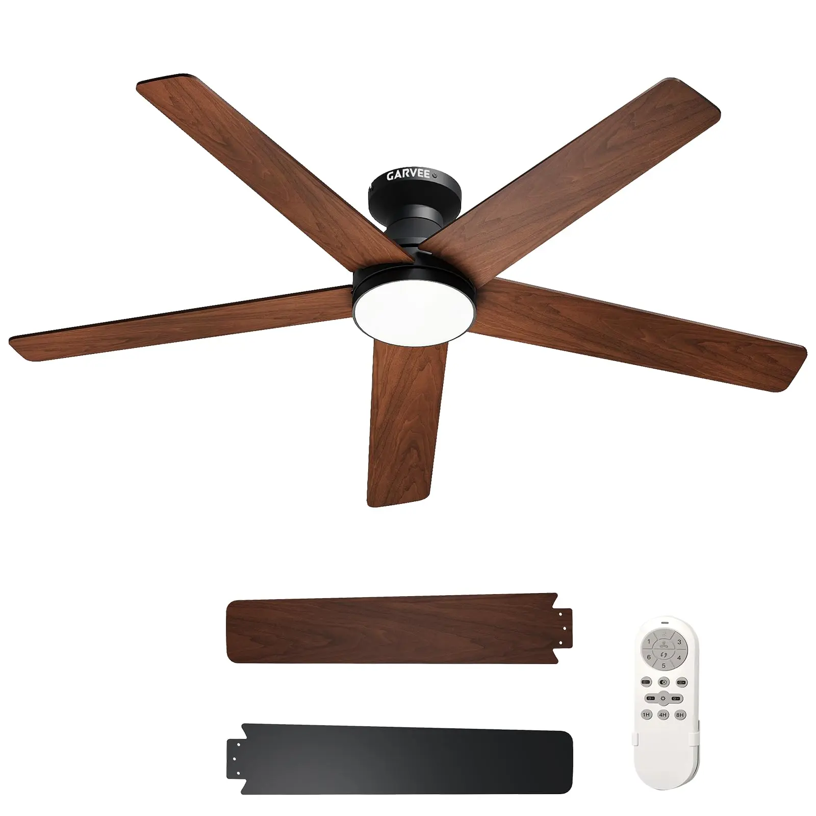 Low Profile Flush Mount Ceiling Fan with LED Light & Remote, 5-Blade 6-Speed Reversible DC Motor, 3CCT Dimmable, Timer/Memory, Indoor/Outdoor - Black