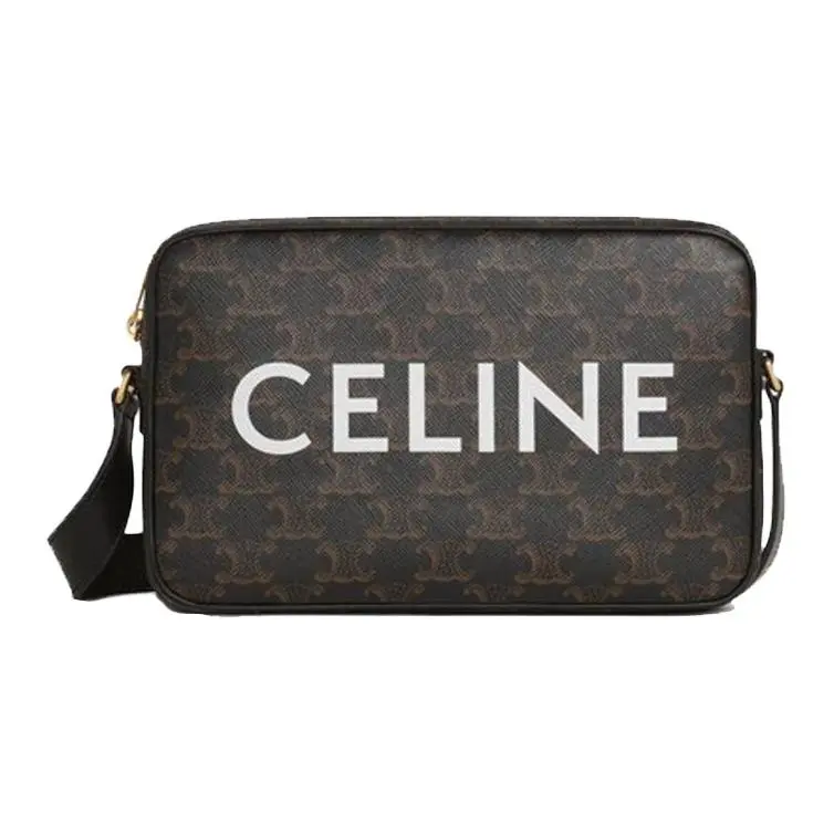 Celine Triomphe Logo Monogram Classic Arch Leather-Trimmed Shoulder Crossbody Bag Medium Unisex Black