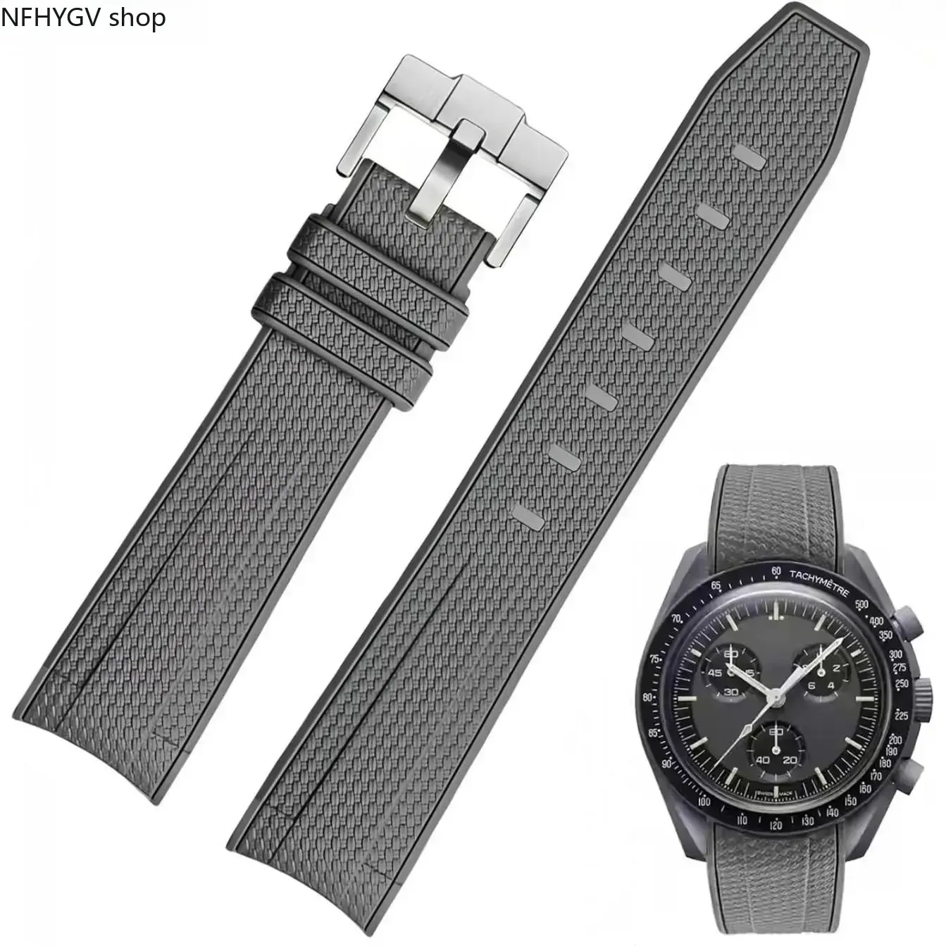 2026 New Silicone Rubber Watch Strap, 20mm Curved End Weave Style Replacement Band For Omega X Swatch Moonswatch Speedmaster, Premium Wrist Accessory For Men Women Daily Watch Upgrade Casual Wrist Styling Use