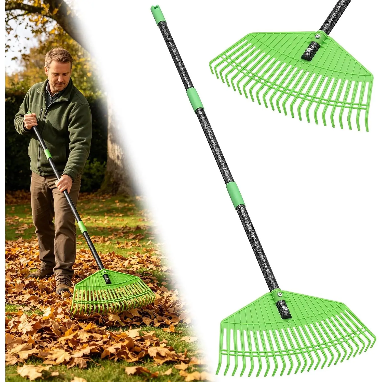 Long Handle Rake for Leaves,50 Inch Detachable Leaf Rake for Gardening,Lightweight Yard Rake Friendly for Women Seniors ,Garden Tool for Lawn Leaves Grass Mulch Debris Clearing