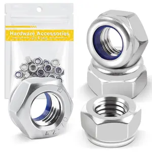 50 count M6-1mm Nylon Insert Hex Lock Nuts DIN985 Stainless Steel A2 Self Locking Nuts for Industrial Construction Fasteners