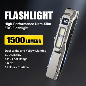 Smart LCD EDC Flashlight with UV & Red Light | 1500 Lumens USB-C Rechargeable Pocket Torch with Dual Clip