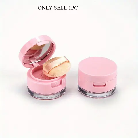 Portable Mini Travel Loose Powder Box, 1 Count Isolation Powder Box with Mirror & Powder Puff, Convenient Elastic Powder Box with Lid, Lightweight