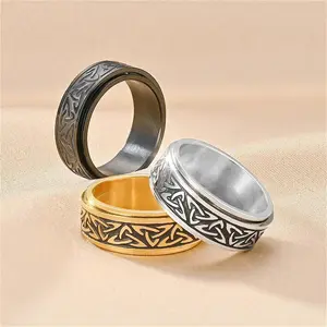 Anti Stress Knuckle Ring Man Stainless Steel Viking Characters Enamel Spinning Rotating Anxiety Control Ring Bague Homme Rings