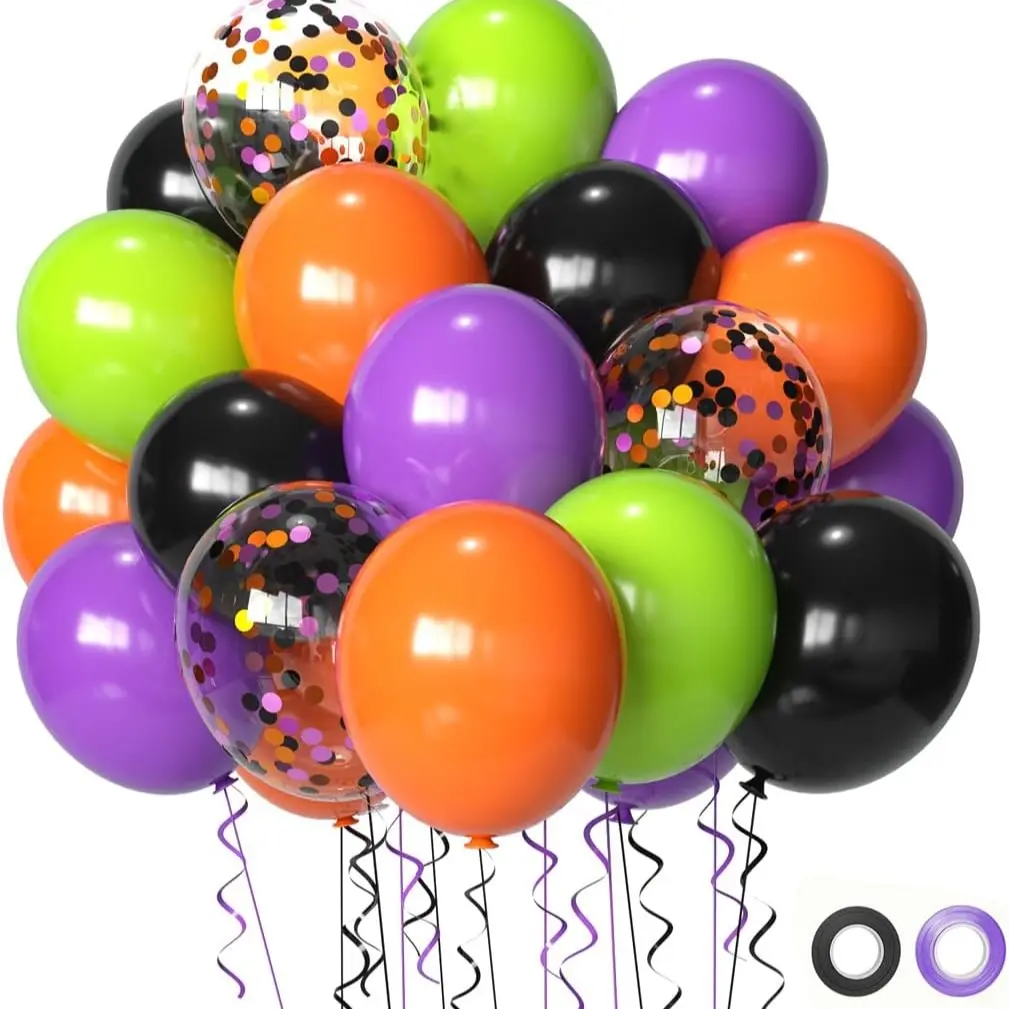 Halloween Party Balloons, 52pcs Latex Balloons, 12/10 Inch, Perfect for Halloween Supplies and Party Decorations