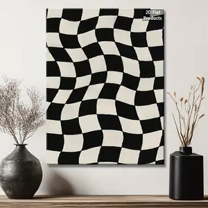 A 2D flat two-dimensional wooden framed artwork, featuring a black and white abstract design, is perfect for decorating the living room or any space in your home