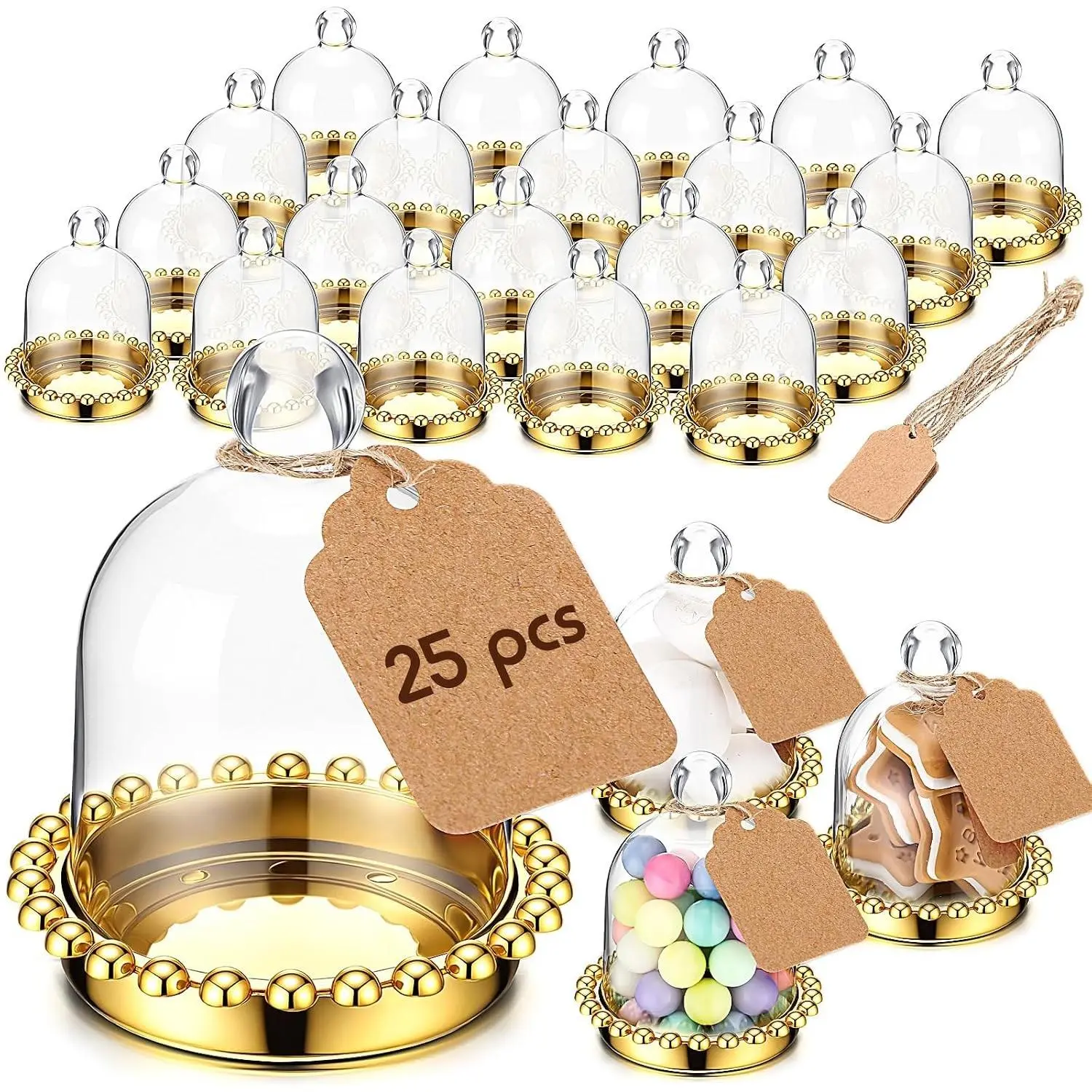 24 Pack 4" Gold Crown Candy Jar Containers with Dome, Ideal Favors & Decorations for Wedding, Bridal Shower, Baby Shower, Birthday Parties