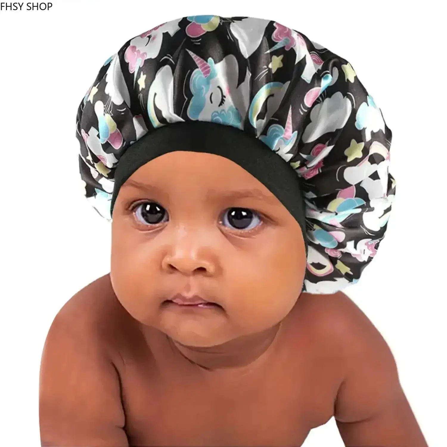 Kids' Synthetic Satin Sleep Bonnet - Printed Pattern Reusable Cap, Soft Breathable Lightweight Hair Care Accessory for Toddlers, Ideal for Summer Travel & Bath Routine Protection