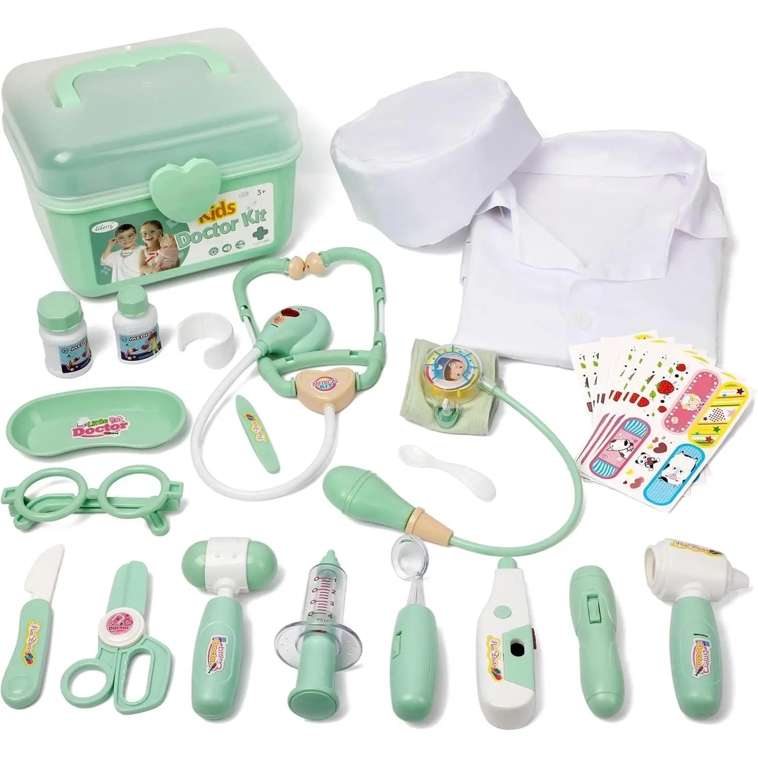 Doctor Kit Toy for Toddlers 3 4 5 Years Old, Green | Kids Pretend Play Medical Kit with Stethoscope & Costume, Light & Sound Effect, Girls Boys Educational Birthday Gift