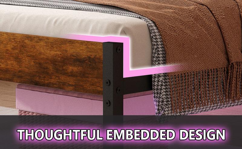 Full Size Bed Frame with Headboard,Heavy Duty LED Bed Frame with USB Charging Station,Mattress Foundation-Under Bed Storage, No Box Spring Needed, Noise Free,Brown Full Size Bed Frame with Headboard,Heavy Duty LED Bed Frame with USB Charging Station,Mattress Foundation-Under Bed Storage, No Box Spring Needed, Noise Free,Brown