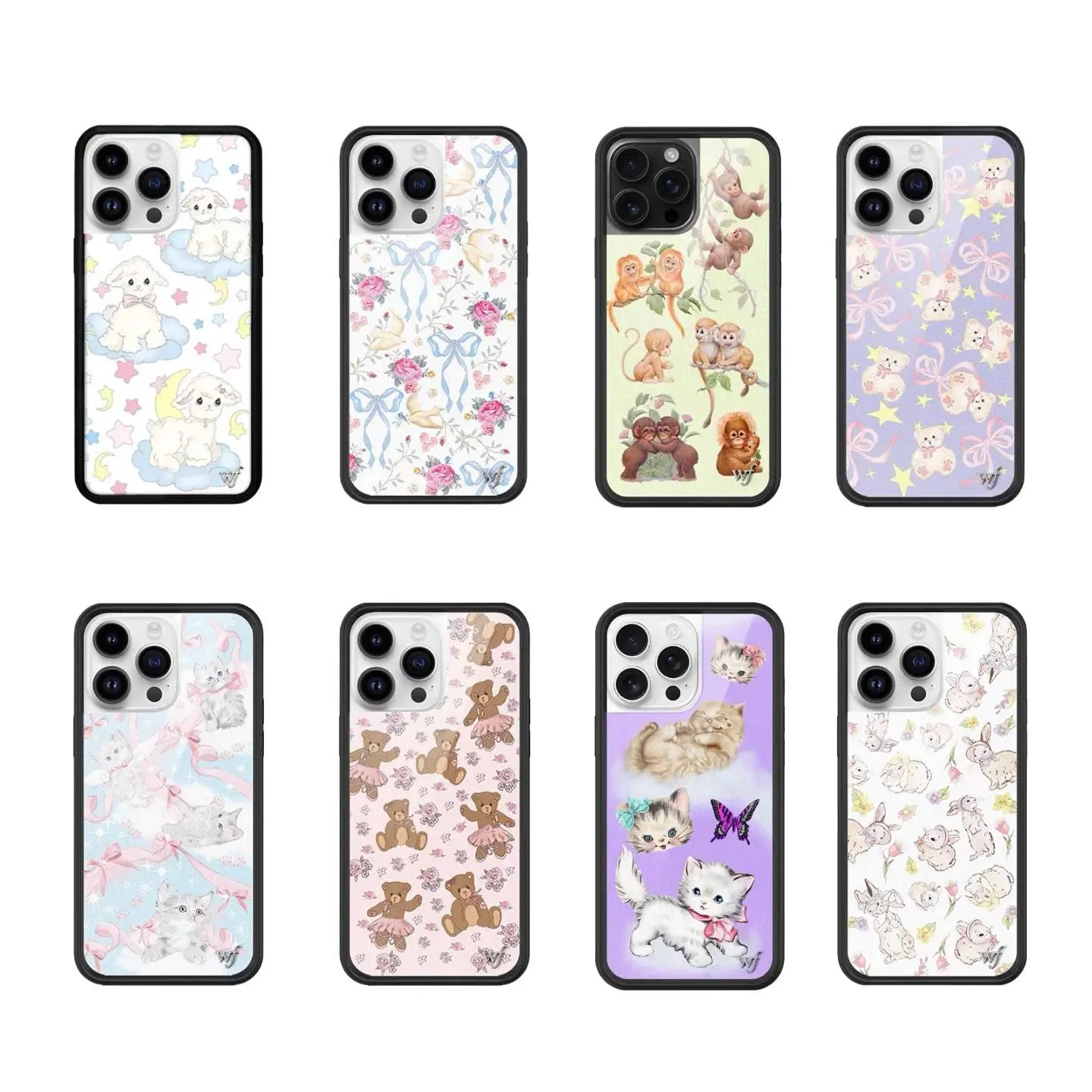 New Wildflower WF Cartoon Print Protect Cover for iPhone Series, Mobile Phone Accessory Compatible with iPhone 12-17 Pro Max, 14 Plus, 16 Pro - Cherry Bear, Monkey, Rabbit Designs INS Funda, Animal