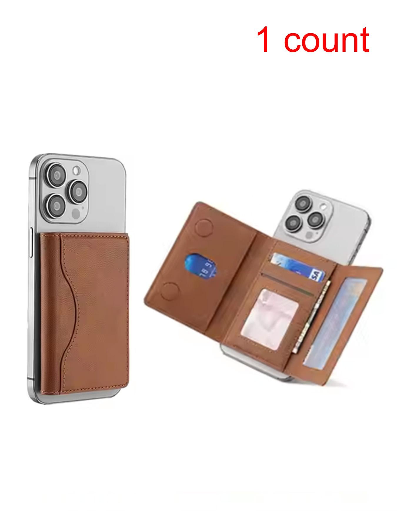 Men's Minimalist Plain Color Textured Card Holder, Casual Trendy Bifold Card Holder, Fashionable Card Case for Daily Use, Leather Card Holder, Credit Card Holder, Magnetically Attached To iphone 16 15 12 13 14 Pro Max Plus