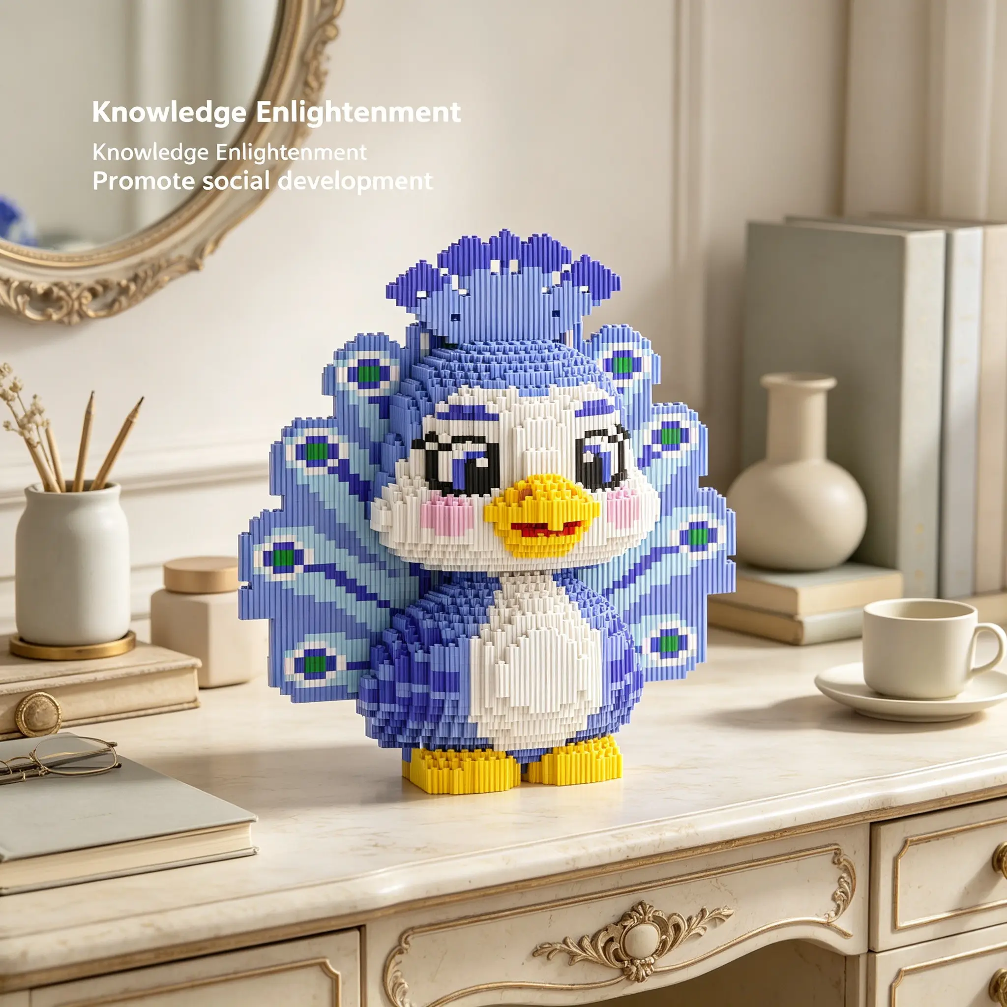 Forest Blue Peacock 3D Puzzle Building Block, Home Office Decor, Party Decoration, Ideal Gift, Handmade Craft, Lightweight Statue