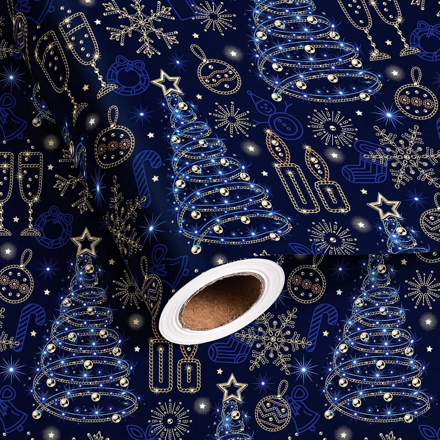 Christmas Wrapping Paper Roll Blue Glitter Christmas Tree Design Xmas  Wrap for Hanukkah Winter Holiday Farty Celebration -  28.5sq.ft