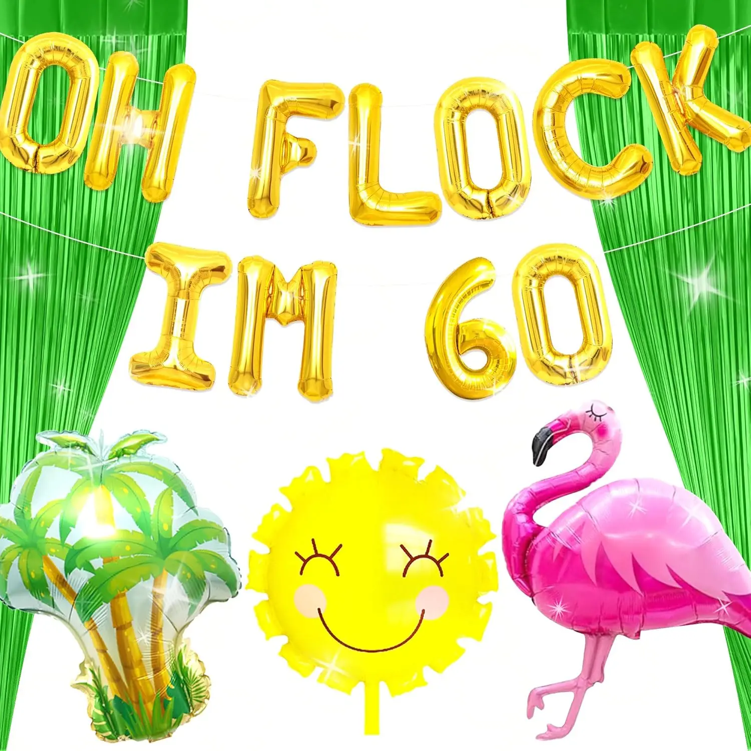 Oh Flock I'm 60 Balloons 60th Birthday Party Decorations Summer | Oh Flock I'm 60 Birthday Decorations Hawaiian Birthday Decor Luau Tropical Aloha Beach 60 Party Photo Props