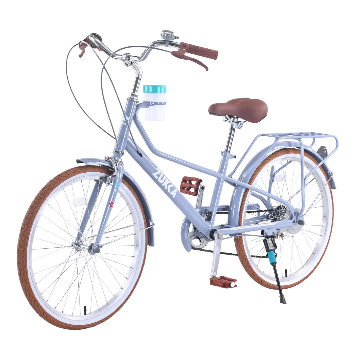 Women's 24-Inch Step-Through Cruiser Bike - High-Carbon Steel Frame 6-Speed Gears City Commuter Bicycle for City Commutes, Adjustable Parts (Seat & Handlebars), Dual Brakes, Built-In Cup Holder, Aluminum Rims, 220 LBS Capacity Female Bike