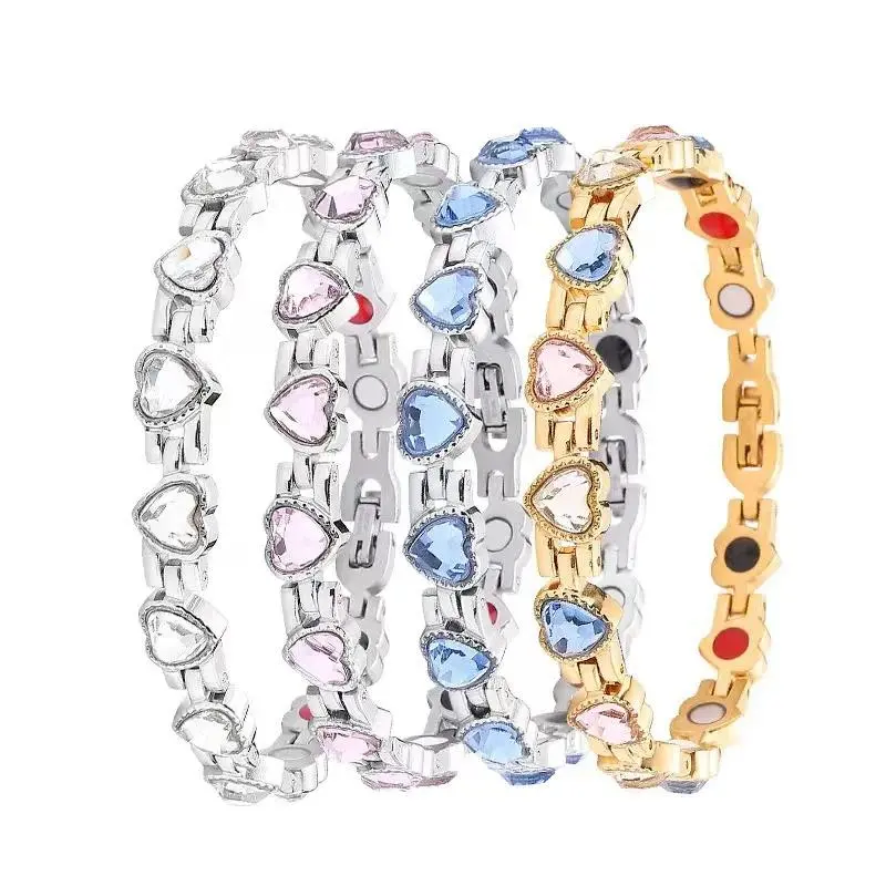 Women's Elegant Crystal Link Bracelet with 3500 Gauss Magnets - Adjustable 18cm for Pain Relief, Lymphatic Drainage & Blood Circulation, Wrist Band, Magnet Therapy