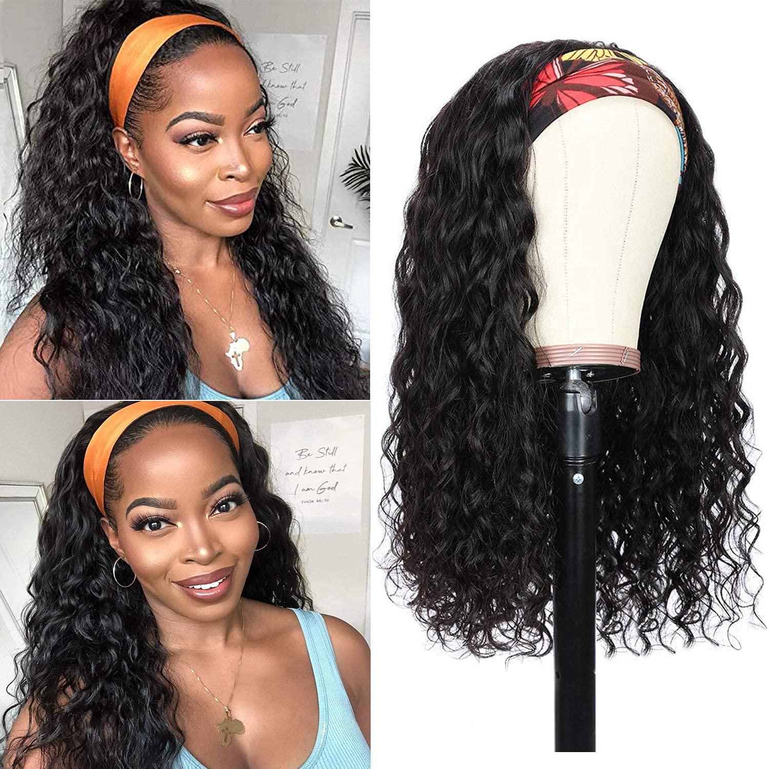 Bling Hair Headband Wig Deep Wave Human Hair For Women Glueless Short Curly Cheap Wig Fall Machine Made Non Lace Brazilian Remy Hair TikTokShopStockUp
