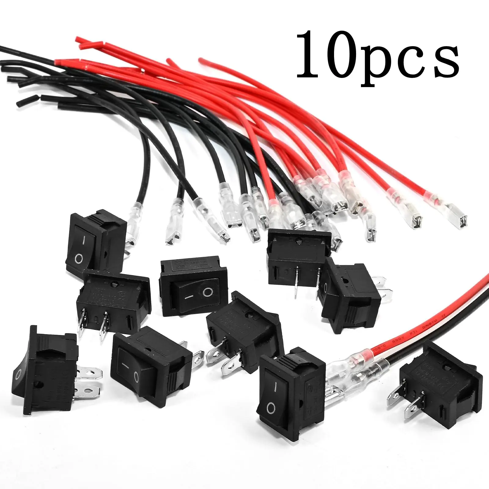 10-Pack Mini Rocker Switch, T85 SPST 2-Pin ON/Off Switch 12V/20A, Pre-Wired Power Switch for Automotive, Marine & 120V/10A Use, On Off Control