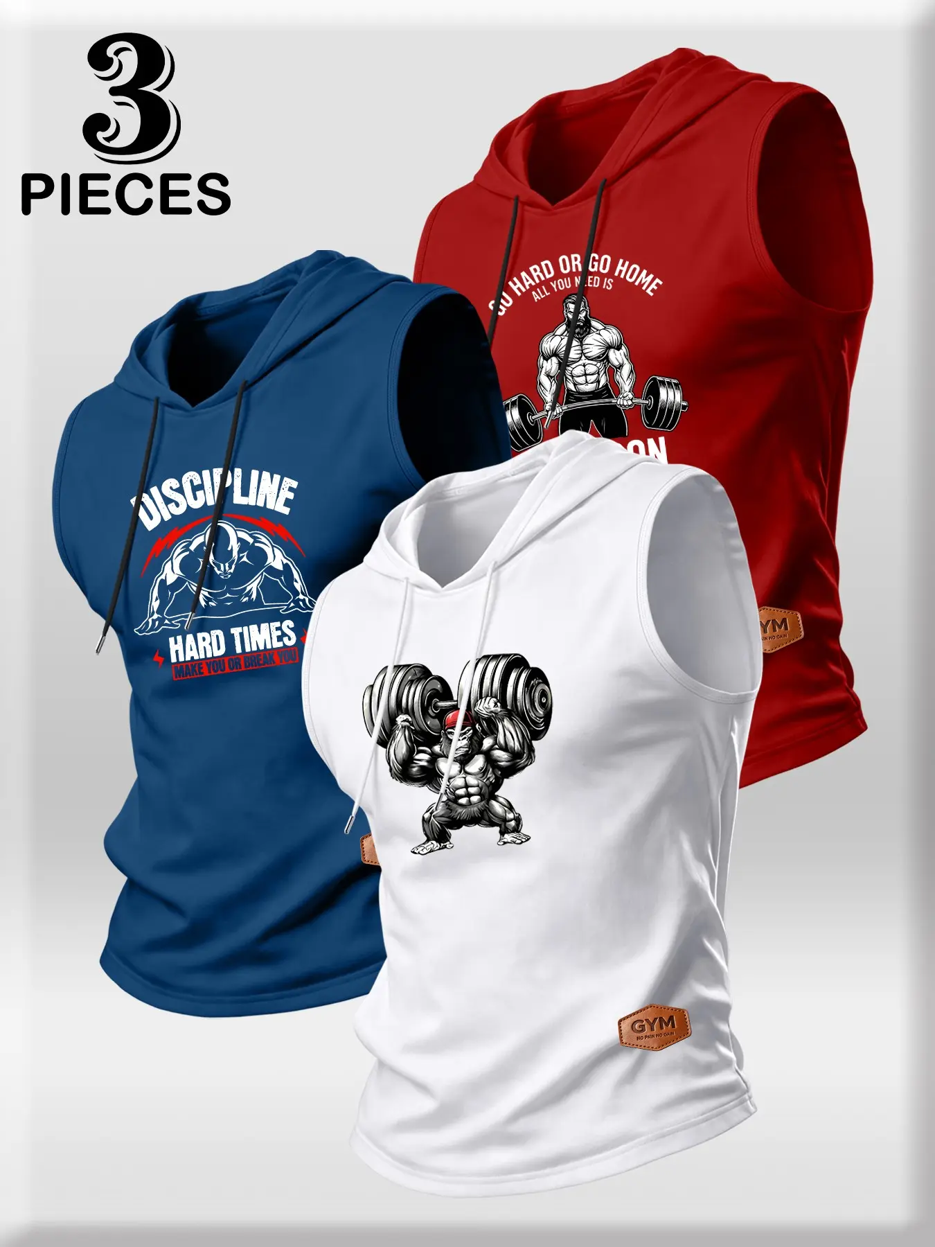 American Retro Muscle Print 3-Piece Set, Muscle Singlet Sleeveless Vest for Men, Sporty Style, Ideal for Daily Wear, Training, Outdoor Running