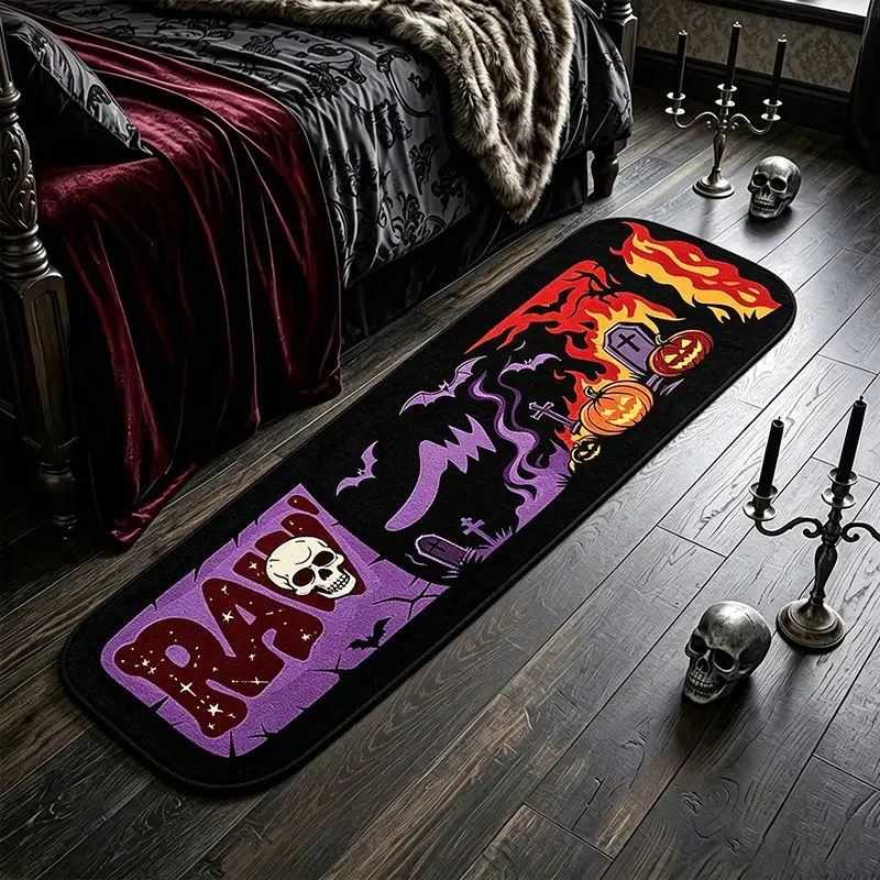 Dark Halloween Skull Flame Tombstone Rug, American Graffiti Bedroom Bedside Decor, Cool Living Room Corridor Carpet, Soft Comfortable Rug