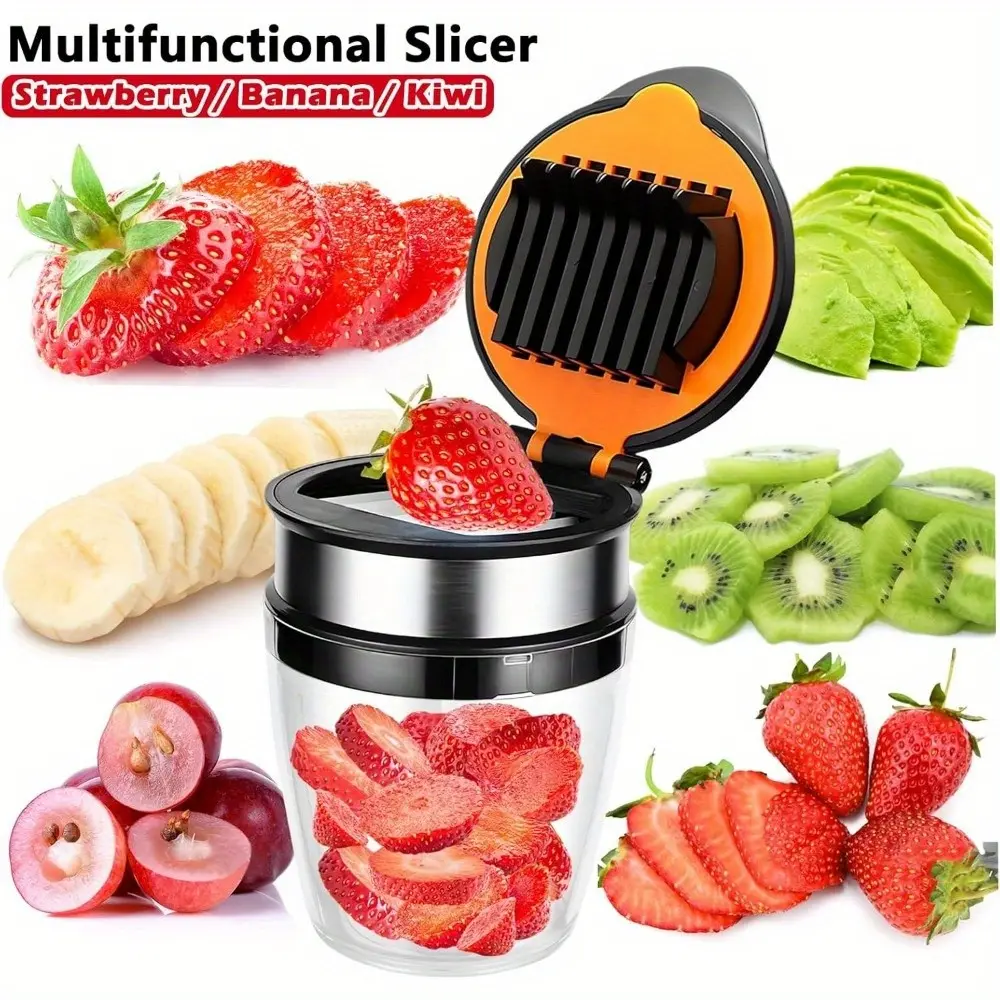 4 in 1 Portable Folding Food Slicing Tool, Multi-Functional Strawberry Jujube Pitter & Slicer with Egg Splitter, Quick 3 Second Even Safe Cutting Gadget, Food-Grade Plastic with Anti-Slip Silicone Pad, Ideal Kitchen Accessory for Home, Camping and Picnic.