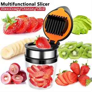 4 in 1 Portable Folding Food Slicing Tool, Multi-Functional Strawberry Jujube Pitter & Slicer with Egg Splitter, Quick 3 Second Even Safe Cutting Gadget, Food-Grade Plastic with Anti-Slip Silicone Pad, Ideal Kitchen Accessory for Home, Camping and Picnic.