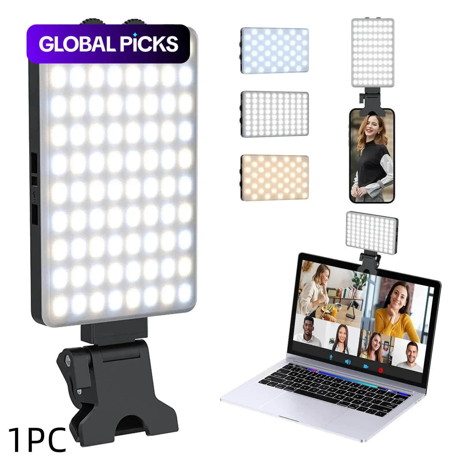 Clip-On Selfie Light with Adjustable Color Temperature and Brightness, 2000mAh Rechargeable Video Light Fill Light Portable Panel Light for Smartphone, Laptop, Makeup and Live Streaming Rechargeable Fill Lights #GLOBAL PICKS