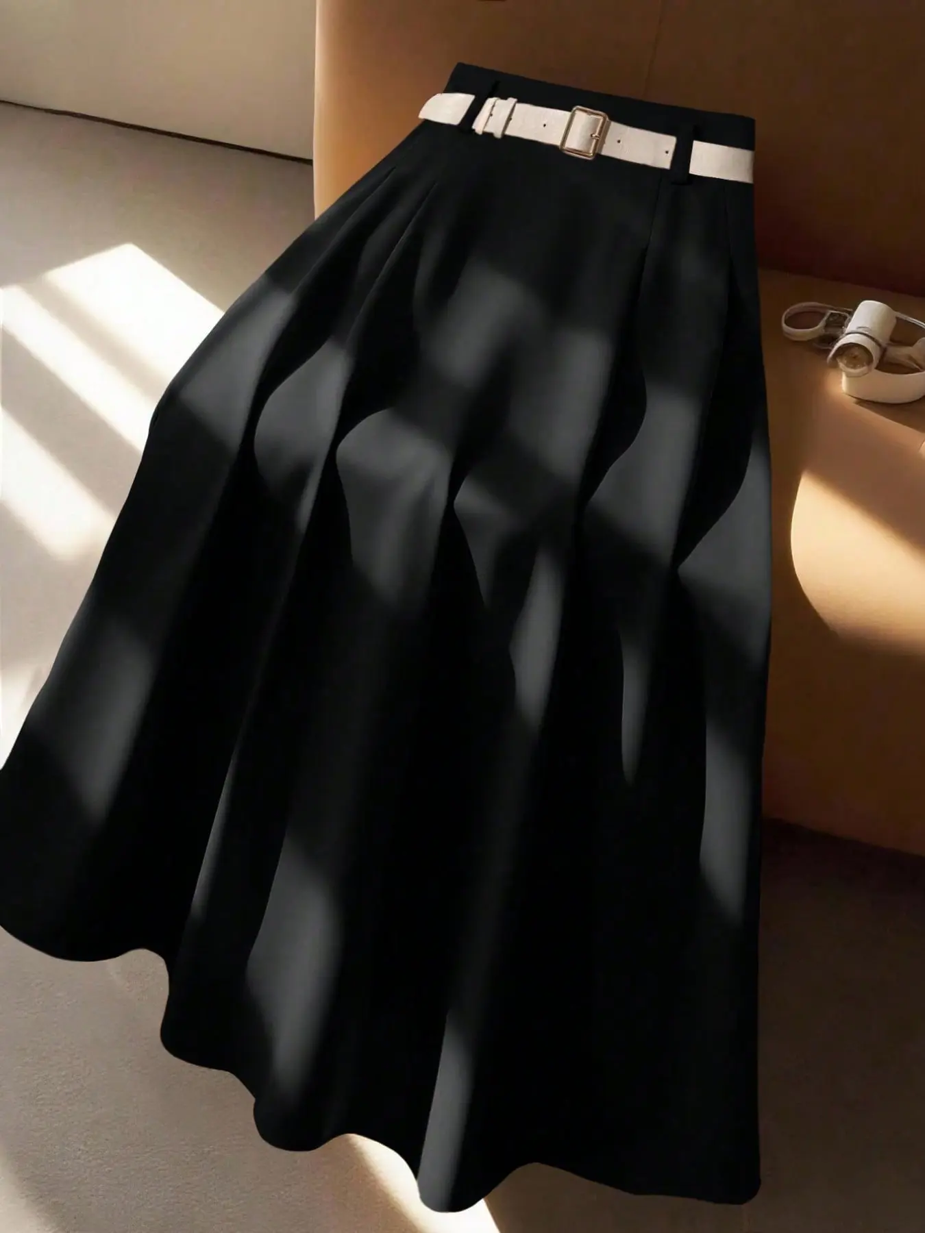 Plus Size High Waist Pleated Midi Skirt, Elegant Office Style, Flowy Anti-Wrinkle Conceals Belly, Tall Look, Daily Wear, Travel Friendly