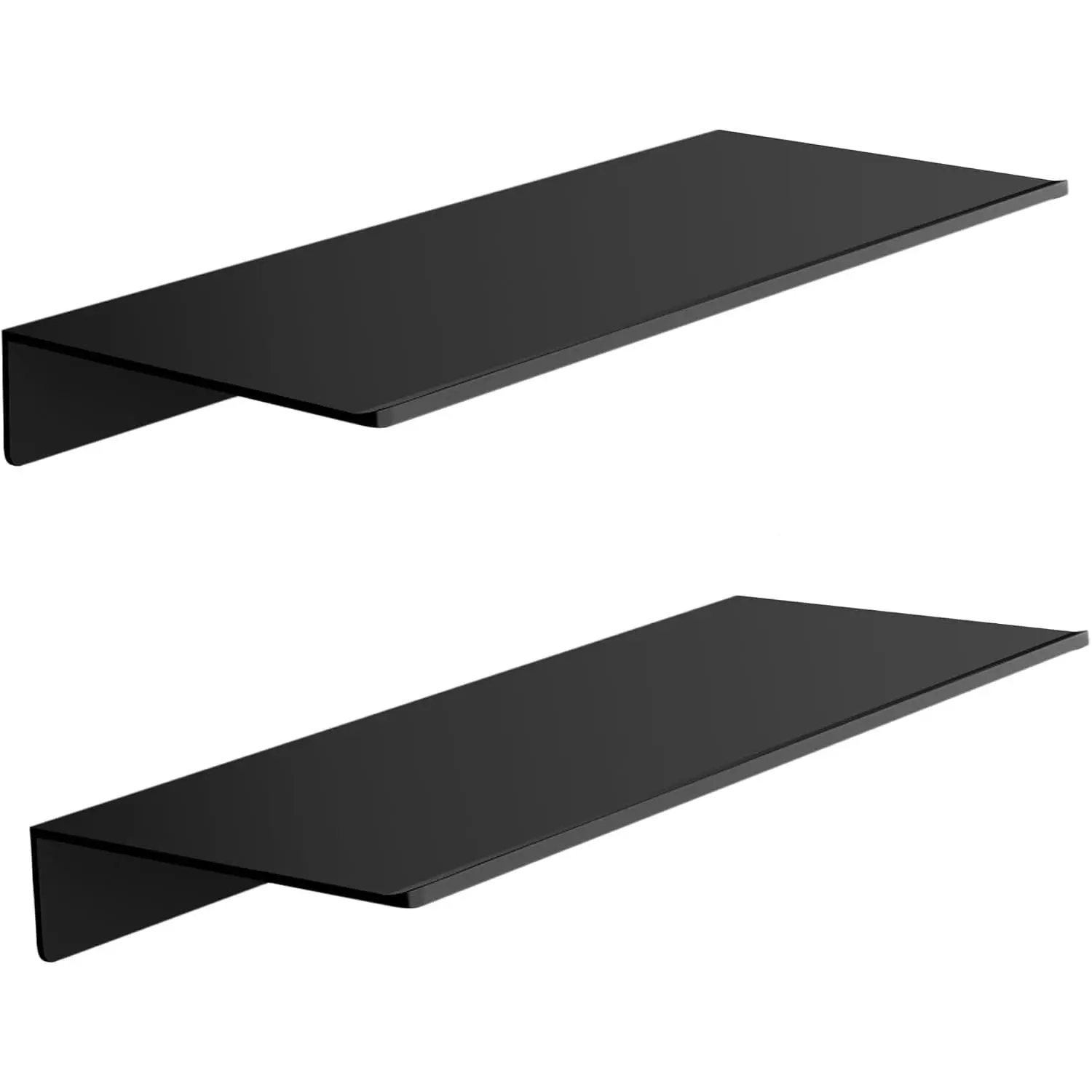 Metal Floating Shelves Set of 2, Small Adhesive Wall Shelf, 11.8" | Rustproof Aluminium, No Drilling, Black Shower , Hold Up to 18Lb(Drill), for Living Room, Bathroom,  Office