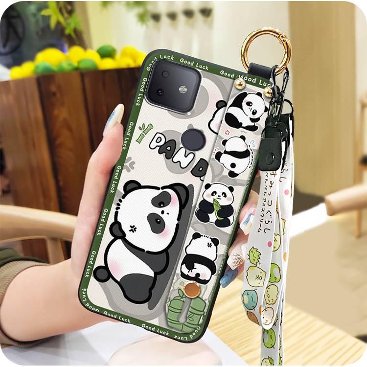 Wrist Strap Durable Phone Case For TCL T-Mobile Revvl 4Plus Kickstand protective Wristband Soft case Back Cover panda Silicone Waterproof ring Dirt-resistant Cartoon Anti-knock