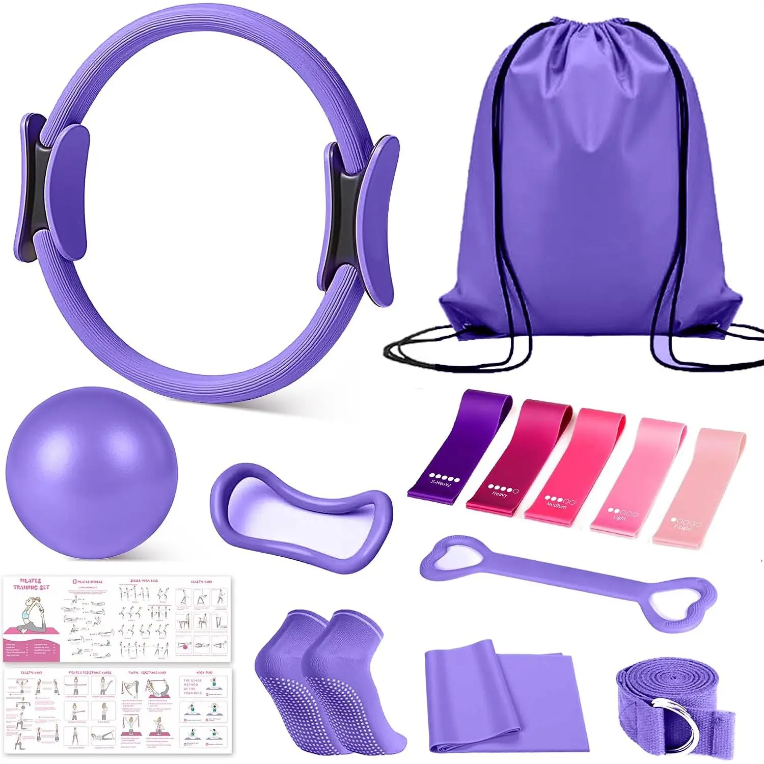 Pilates Kit for Women, Essentials Pilates Equipment Set with 14‘’ Pilates Ring and Mini Ball, 5 Resistance Bands & Accessories, Tutorial Charts, Pilates Ring Set for Beginners Workout at