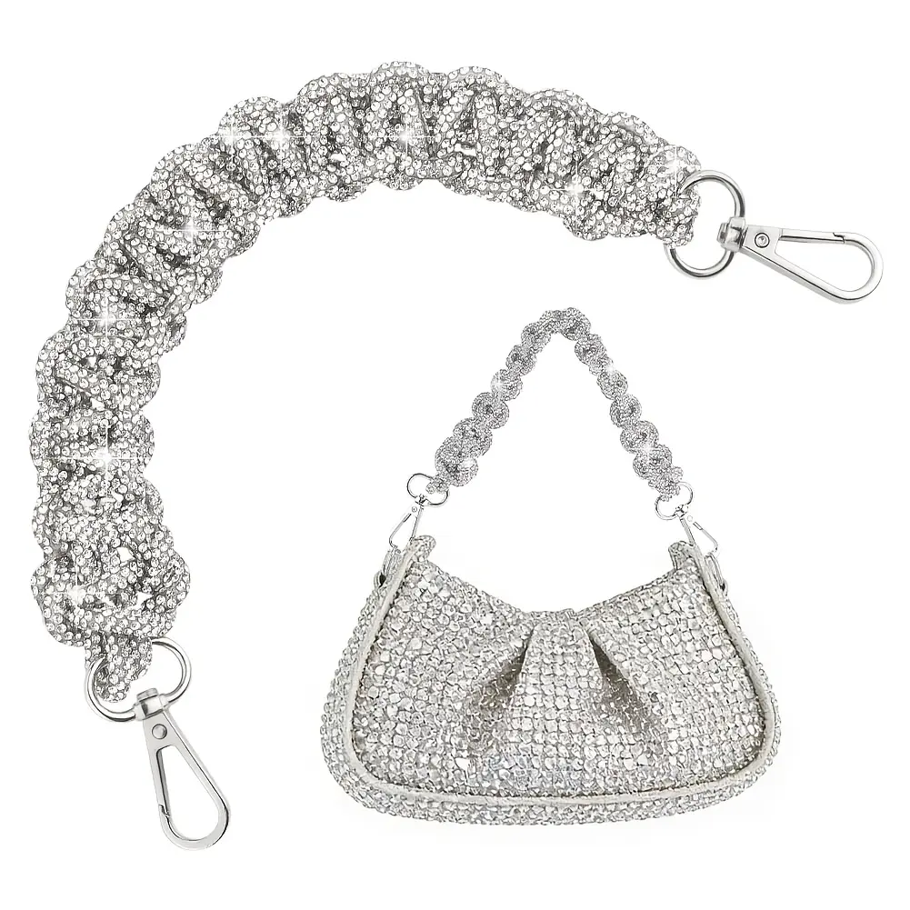 12.48inch Crystal Rhinestone Purse Strap Replacement Wide Braided Cord Purse Strap Short Bag Handle Wallet Straps with Swivel Clasp for Handbags Clutches