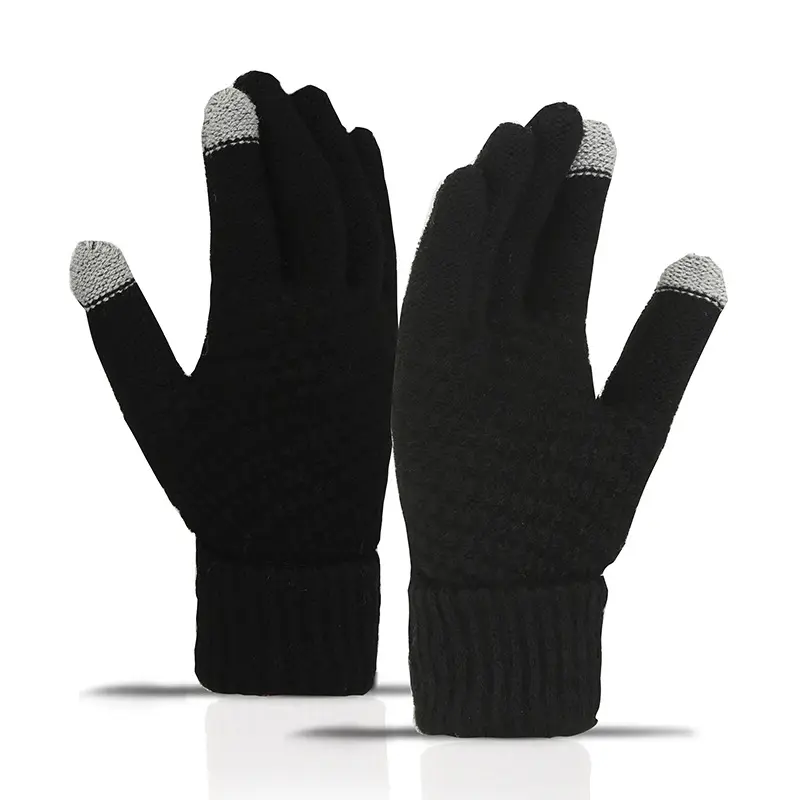 Unisex Knitted Gloves Thickened Fleece Lined Warm Touchscreen Winter Handwear For Outdoor Sports Cycling Running Commuting Daily Activities Elastic Wrist Cuff Flexible Finger Design Comfortable Thermal Hand Protection Easy