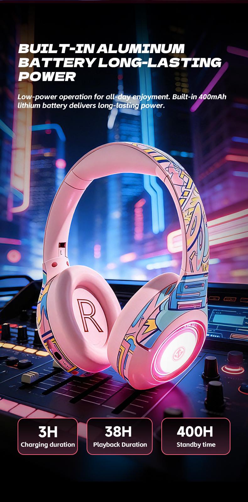 2026 New Wireless Bluetooth Gaming Headset with RGB Lights,40MM Driver,Noise Cancelling Mic,38H Playtime Headphones for PC/Mobile