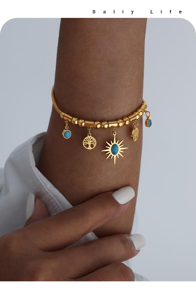 Fashion Stainless Steel Gilded Bracelet Necklace Set Woman 2 Pieces Luxury Bridal Wedding  Jewelry Accessories