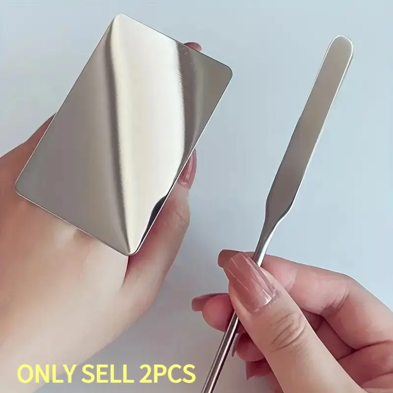 2pcs Professional Makeup Foundation Spatula Set- Stainless Steel Mixing Stick& Round Head Acrylic Palette- Ideal for Applying Foundation& Blen - Cosmetic Tools