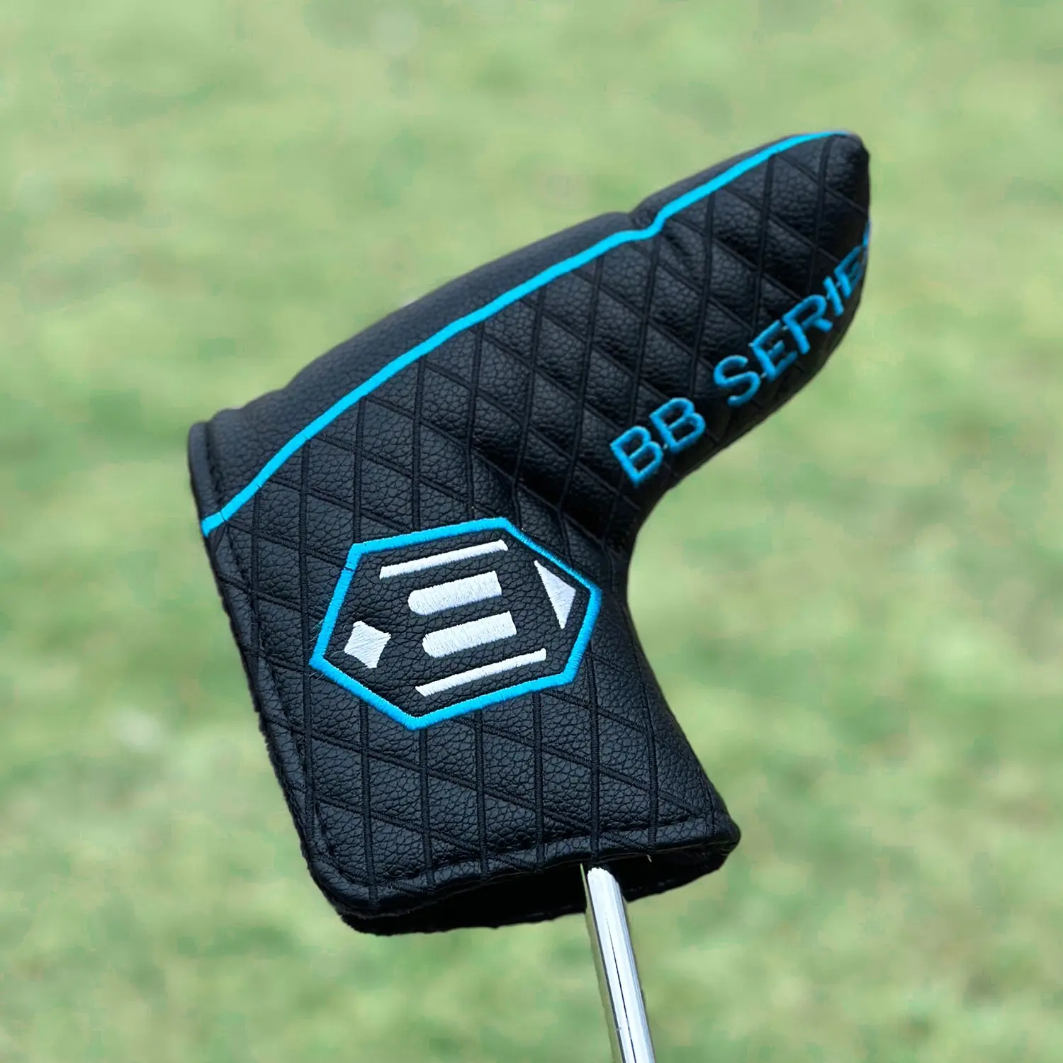 Grid Big B Golf Putter Head Cover, Waterproof Thick PU Leather, Embroidered Blade Putter Cover, Universal Golf Club Protector for Men Women