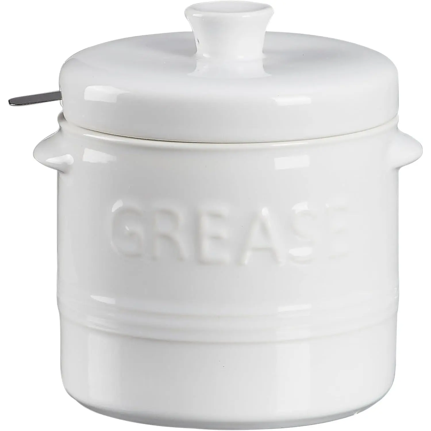 Ceramic Bacon  Container with Strainer, Bacon  Saver for Kitchen, 32 oz, White