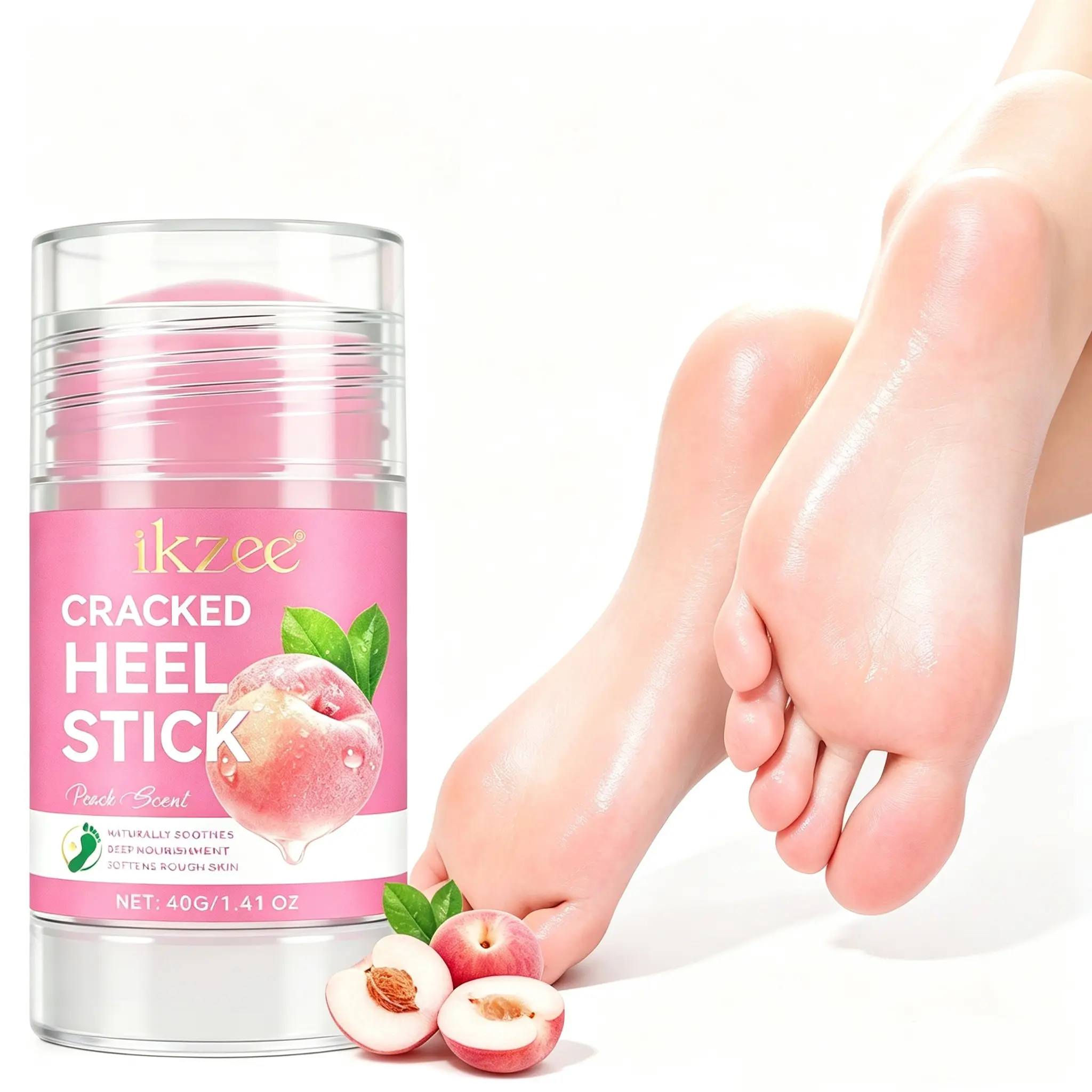 ikzee Pink Urea Foot Care Stick, Peach Scent, Nourishes Dry, Cracked Heels, Softens Calluses, and Keeps Your Hands Clean