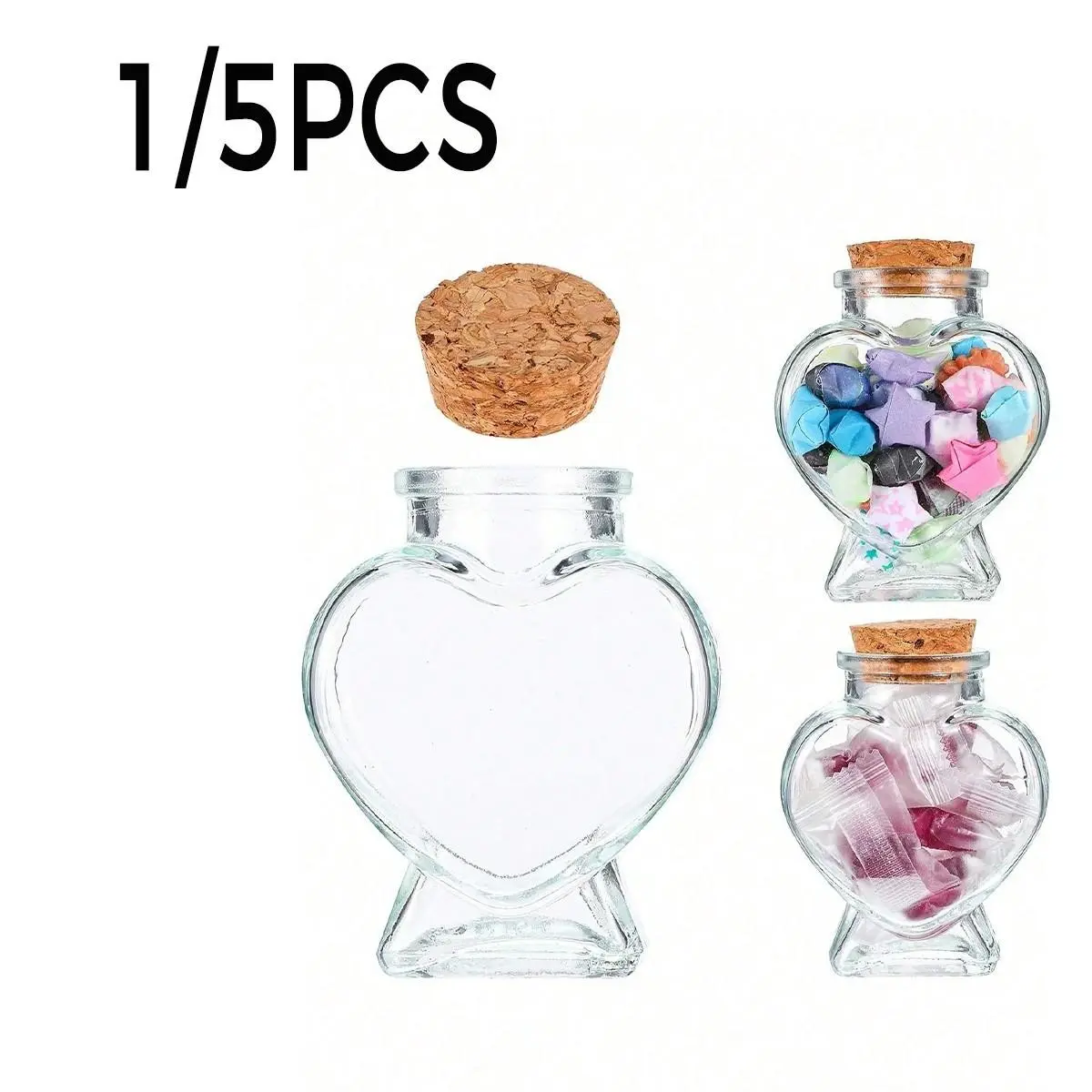 Mini Glass Heart Bottles with Corks, Transparent Vases for DIY Crafts, Party Decor, Wedding Gifts, Holiday Themes, School Supplies