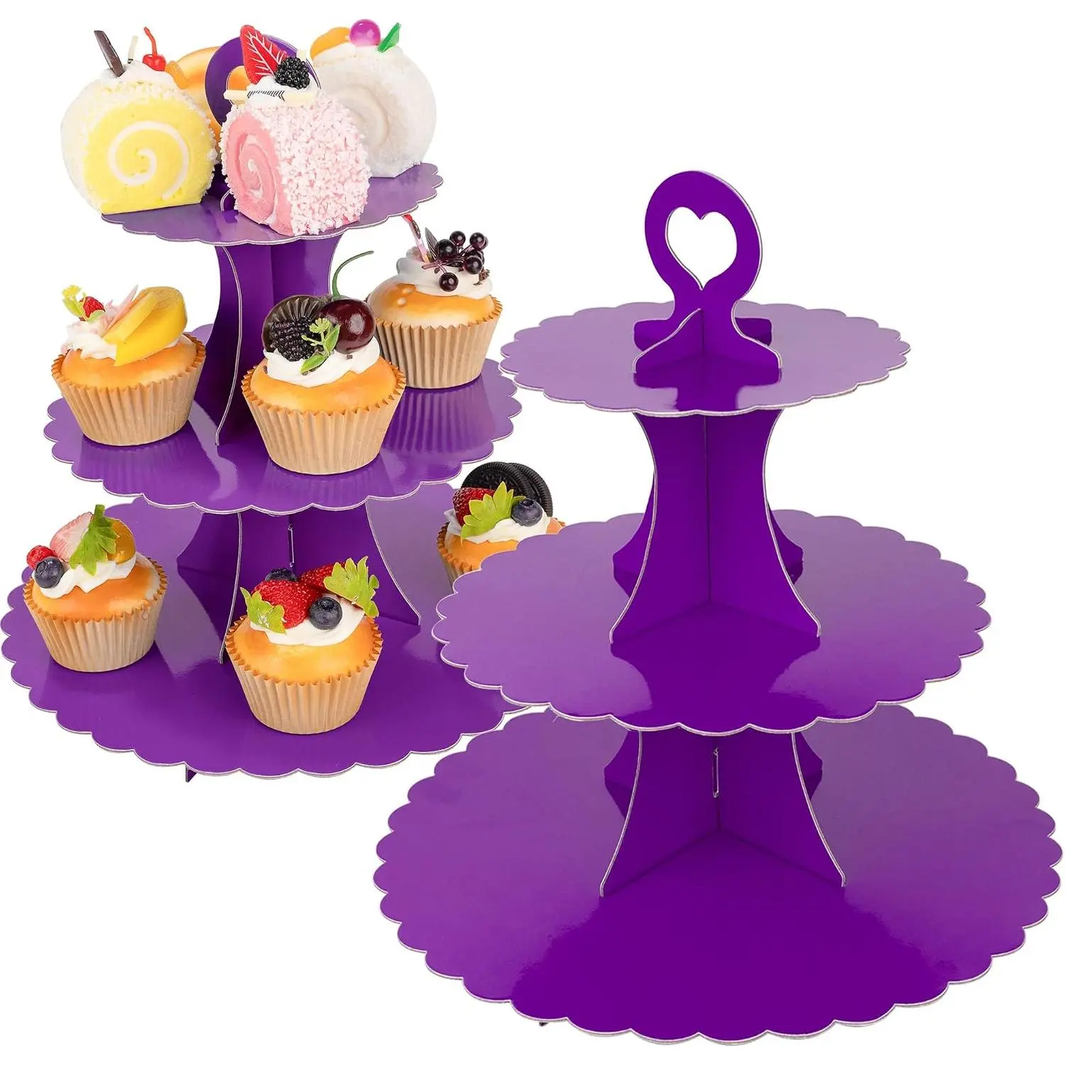 Disposable 2-Pack 3-Tier Load-Bearing Cupcake Stand Tower - Round Paper Cake Display Serving Plate, Modern Dessert Holder for Birthday Parties, Anniversary Festive & Party Decorations, Fits Cupcakes & More